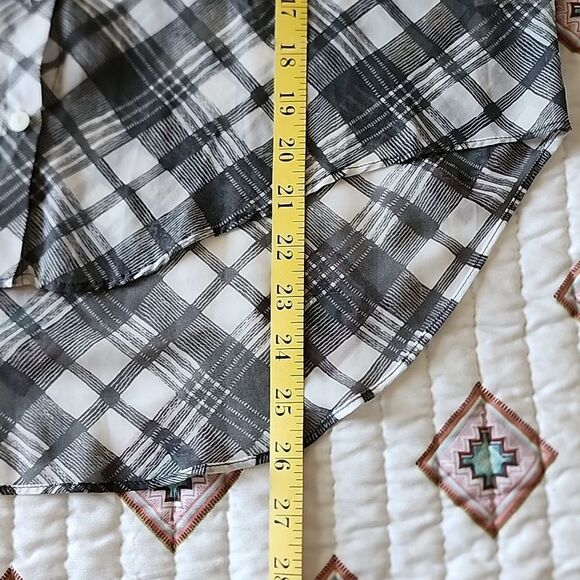 Free People Easy Rider Plaid Sheer Button Down Shirt, Gray and White - Picture 7 of 15